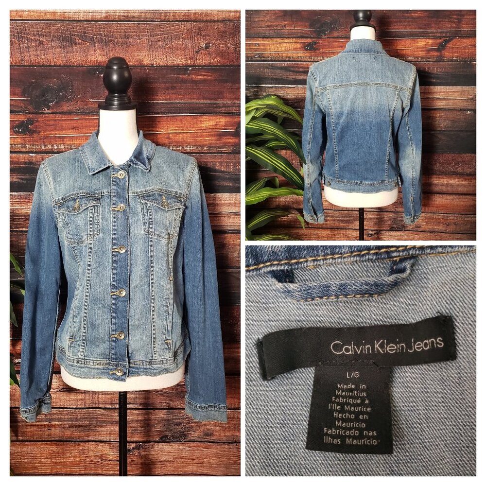 Calvin Klein Vintage Jean Jacket L Button Front Blue Denim
